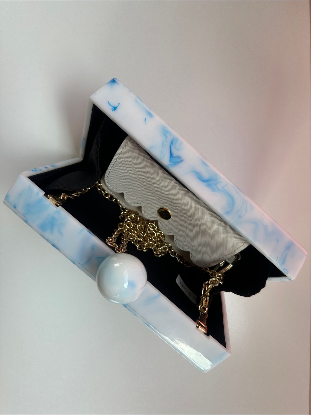 Vintage Blue Marble Acrylic Box Clutch + Removable Card Holder +happy wife case